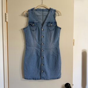 Light Blue Denim Button-Front Dress